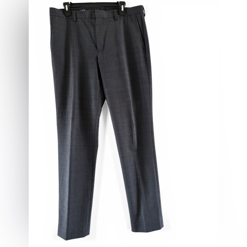 J Crew Thompson Tapered Wool Blend Charcoal Glen Plaid Dress Trousers Size 34/34